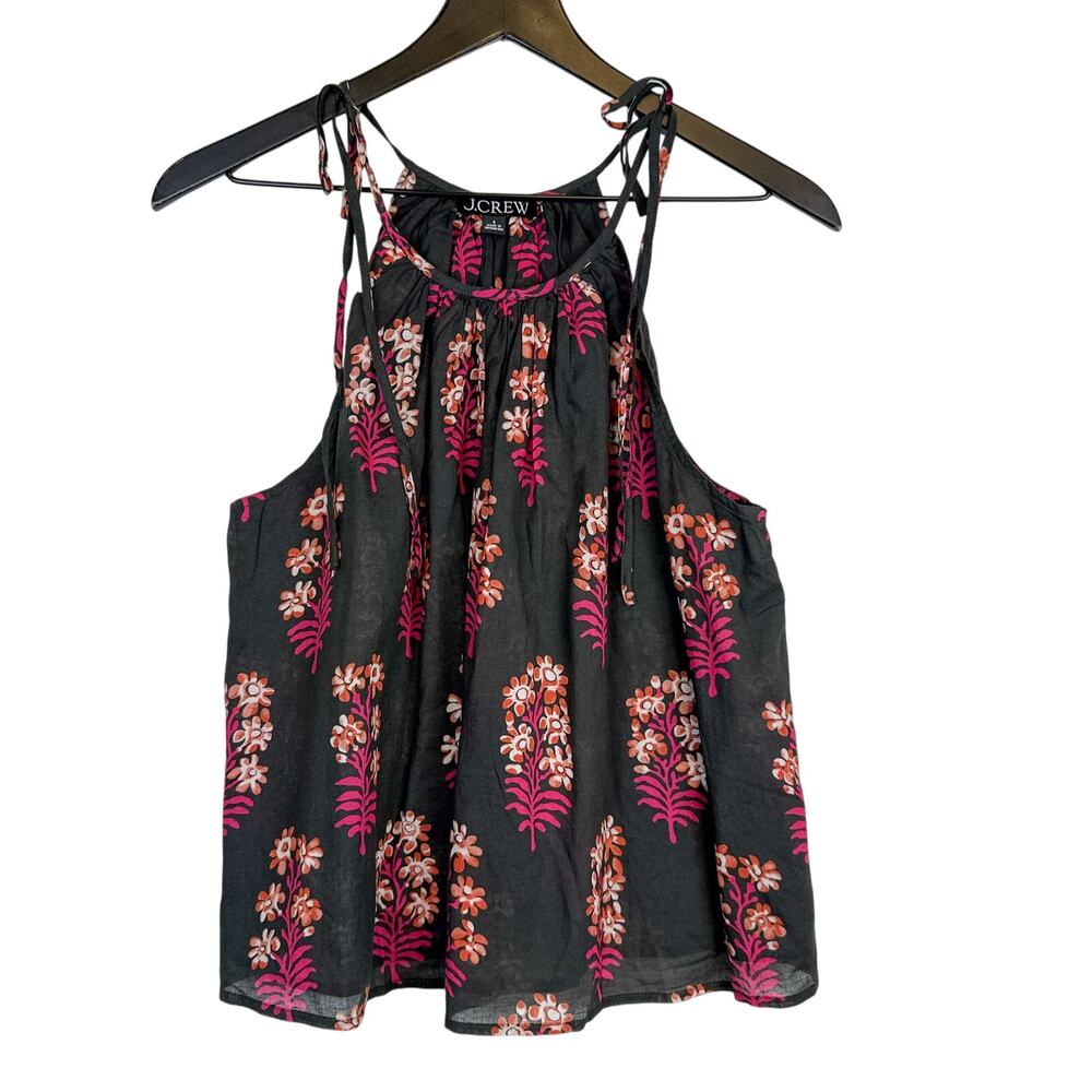 J.Crew Tie Shoulder Tank Top Dark Gray Pink Floral - S
